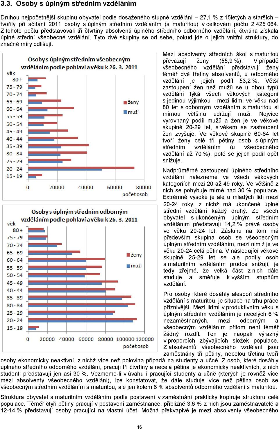 Tyto dvě skupiny se od sebe, pokud jde o jejich vnitřní struktury, do značné míry odlišují. Mezi absolventy středních škol s maturitou převažují ženy (55,9 %).