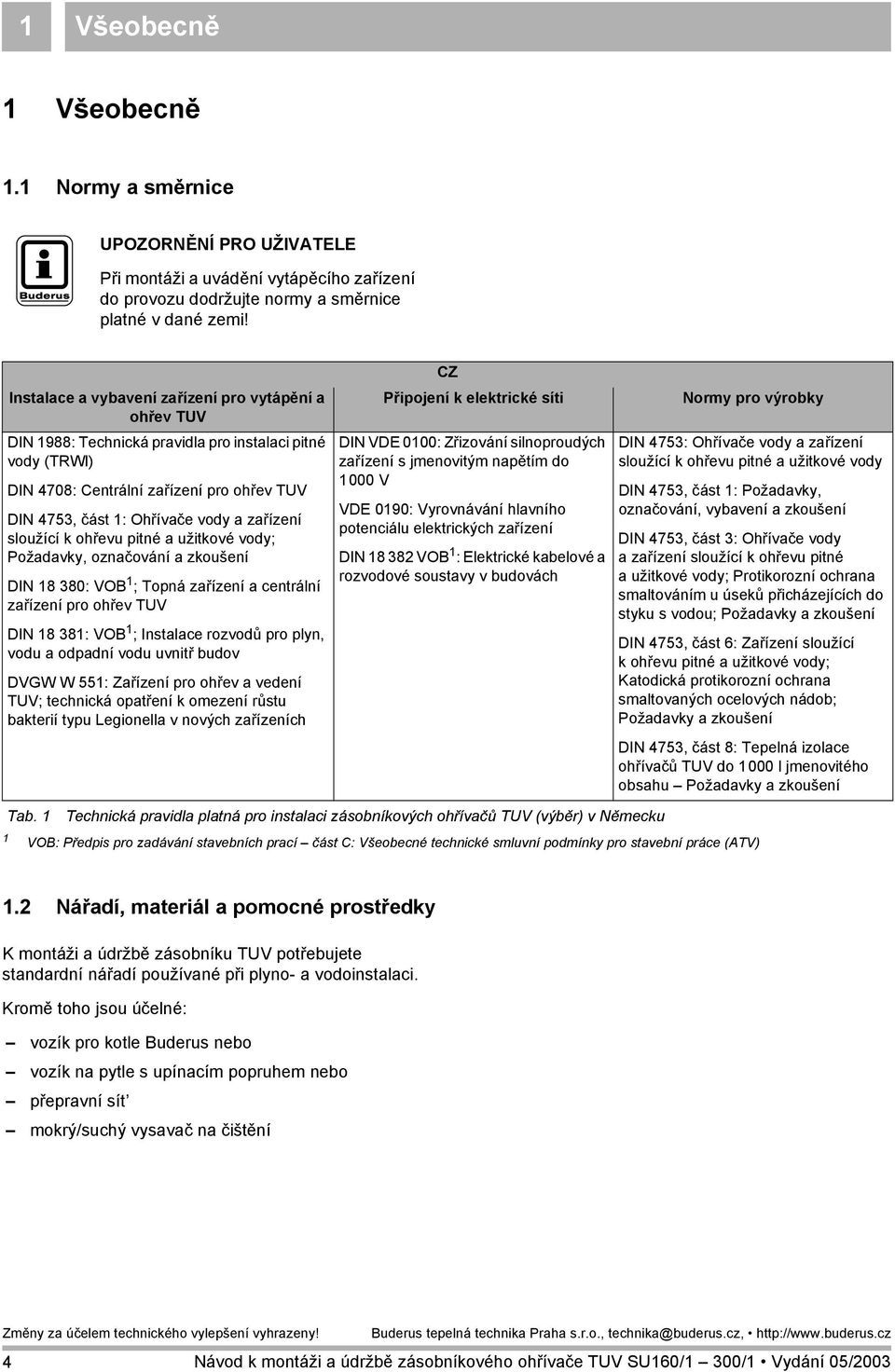 zařízení sloužící k ohřevu pitné a užitkové vody; Požadavky, označování a zkoušení DIN 18 380: VOB 1 ; Topná zařízení a centrální zařízení pro ohřev TUV DIN 18 381: VOB 1 ; Instalace rozvodů pro