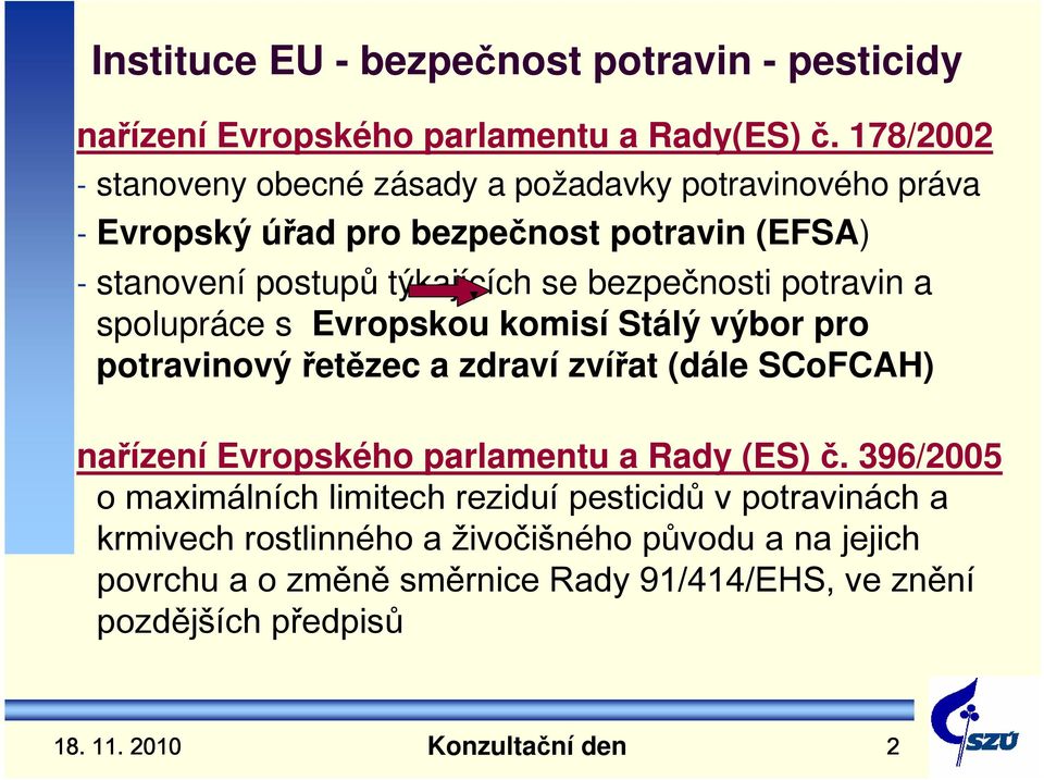 bezpečnosti potravin a spolupráce s Evropskou komisí Stálý výbor pro potravinový řetězec a zdraví zvířat (dále SCoFCAH) nařízení Evropského parlamentu a