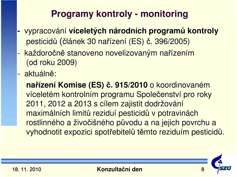 915/2010 o koordinovaném víceletém kontrolním programu Společenství pro roky 2011, 2012 a 2013 s cílem zajistit dodržování