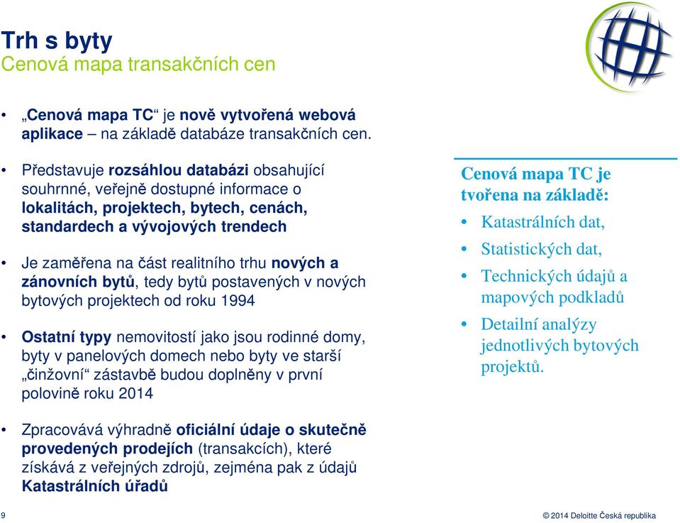 zánovních bytů, tedy bytů postavených v nových bytových projektech od roku 1994 Ostatní typy nemovitostí jako jsou rodinné domy, byty v panelových domech nebo byty ve starší činžovní zástavbě budou