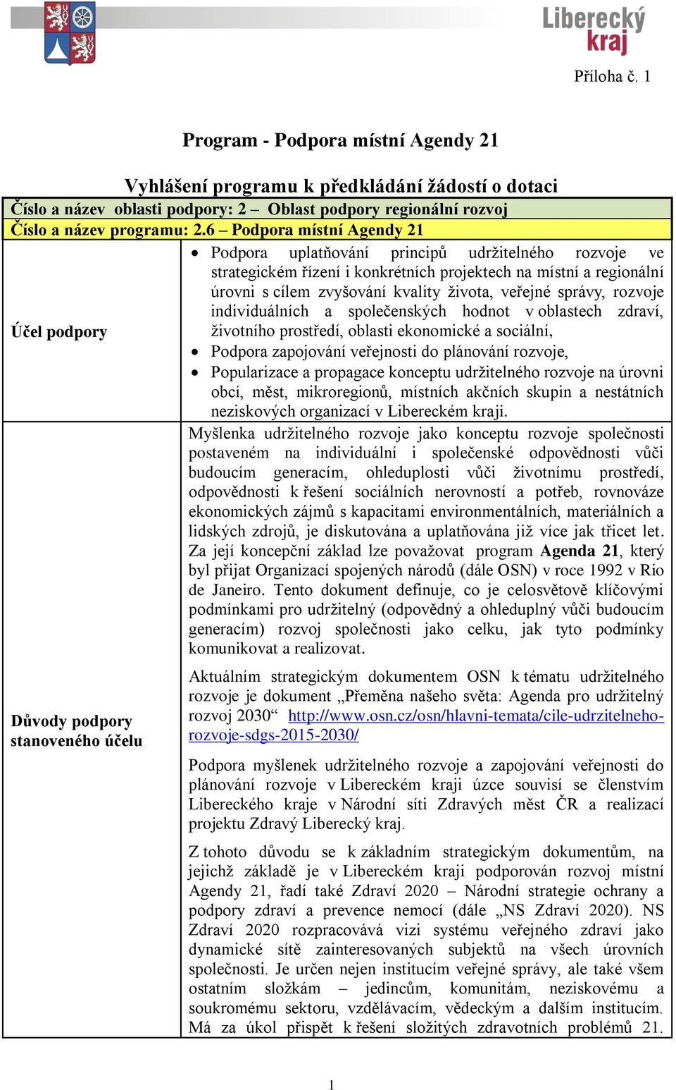 správy, rozvoje individuálních a společenských hodnot v oblastech zdraví, Účel podpory životního prostředí, oblasti ekonomické a sociální, Podpora zapojování veřejnosti do plánování rozvoje,