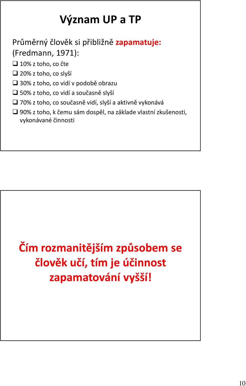 co současně vidí, slyší a aktivně vykonává 90% z toho, k čemu sám dospěl, na základe vlastní