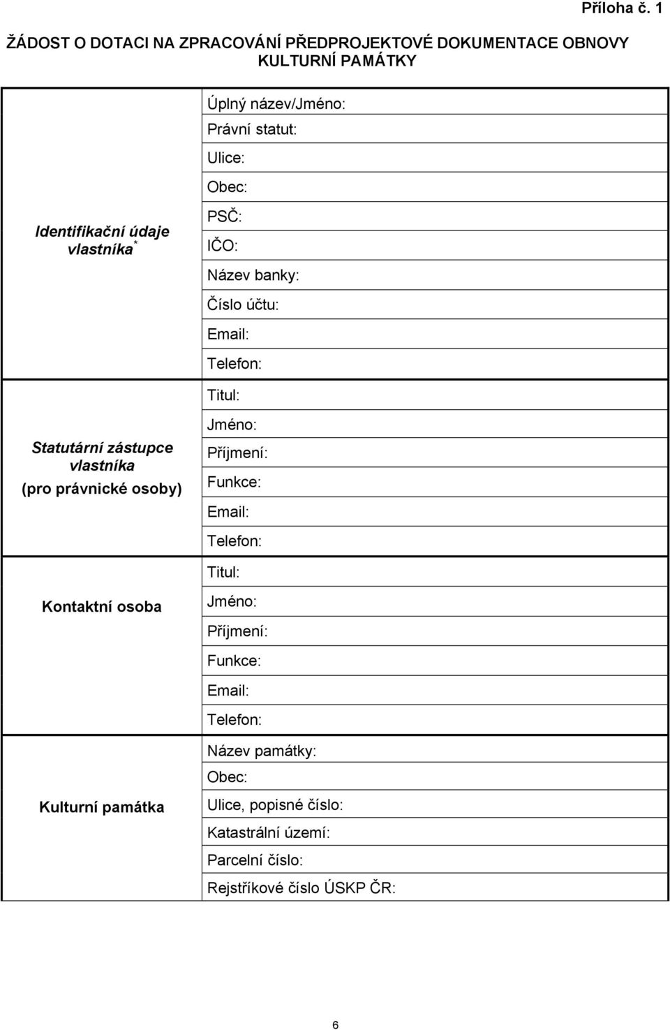 Obec: Identifikační údaje vlastníka * PSČ: IČO: Název banky: Číslo účtu: Email: Telefon: Titul: Statutární zástupce vlastníka