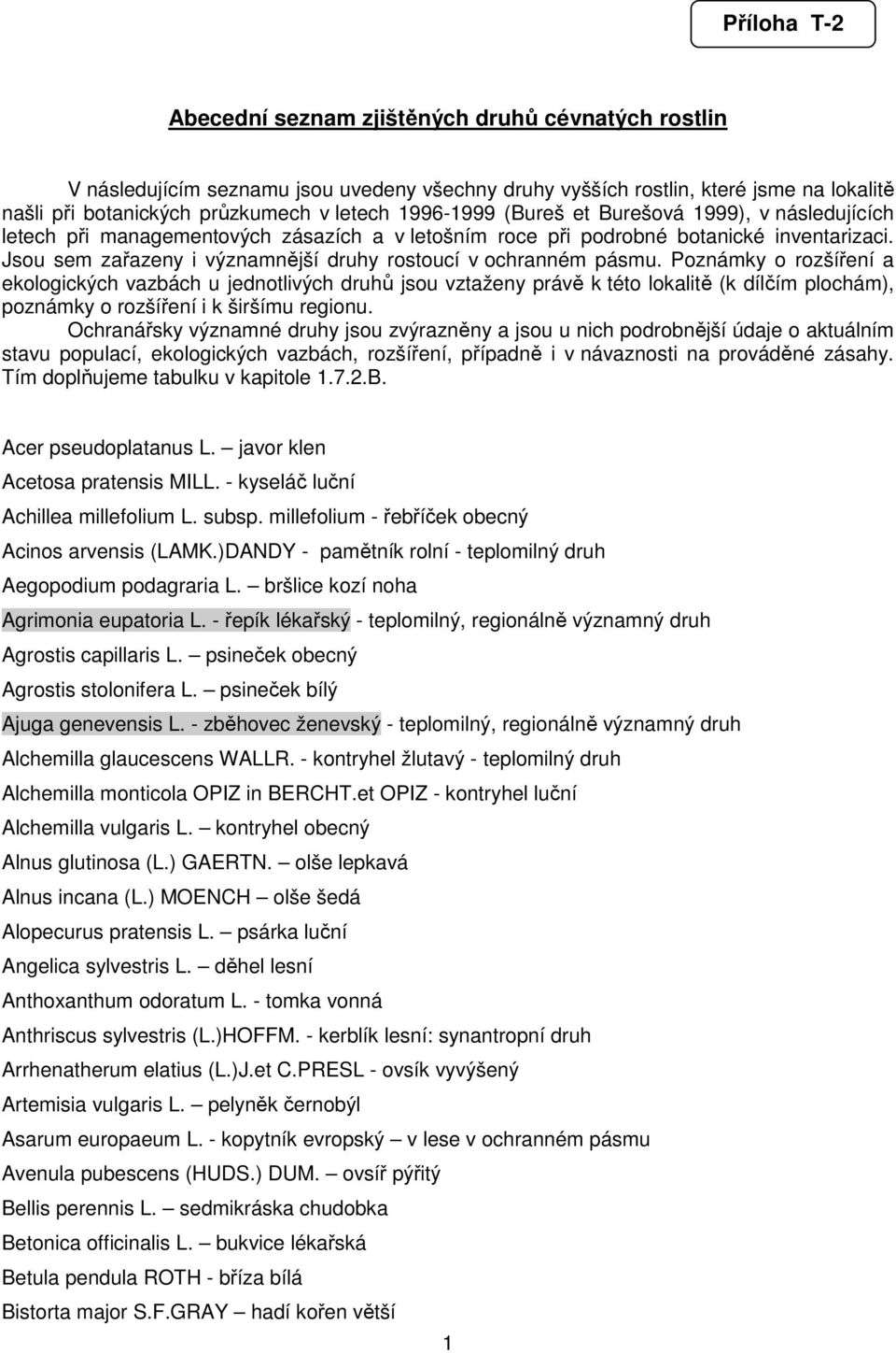 Jsou sem zařazeny i významnější druhy rostoucí v ochranném pásmu.