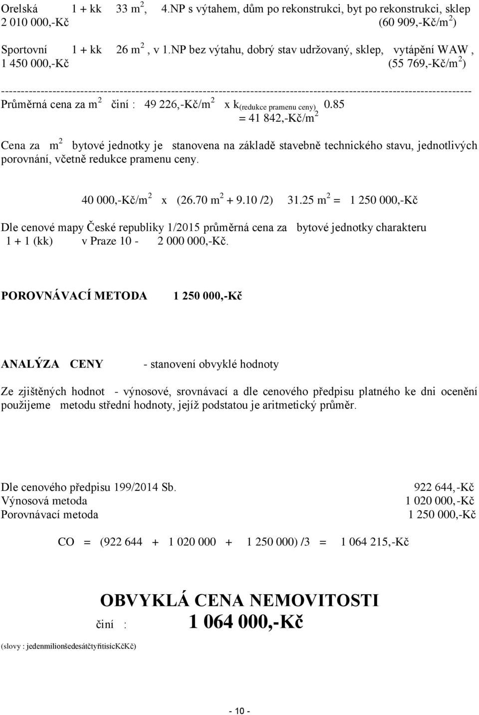 ----------------------------------------------------------------------------------------------------------------------- Průměrná cena za m 2 činí : 49 226,-Kč/m 2 x k (redukce pramenu ceny) 0.