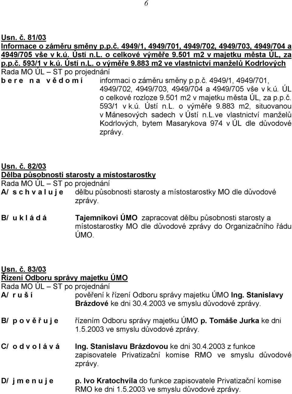 501 m2 v majetku města ÚL, za p.p.č. 593/1 v k.ú. Ústí n.l. o výměře 9.883 m2, situovanou v Mánesových sadech v Ústí n.l.ve vlastnictví manželů Kodrlových, bytem Masarykova 974 v ÚL dle důvodové Usn.