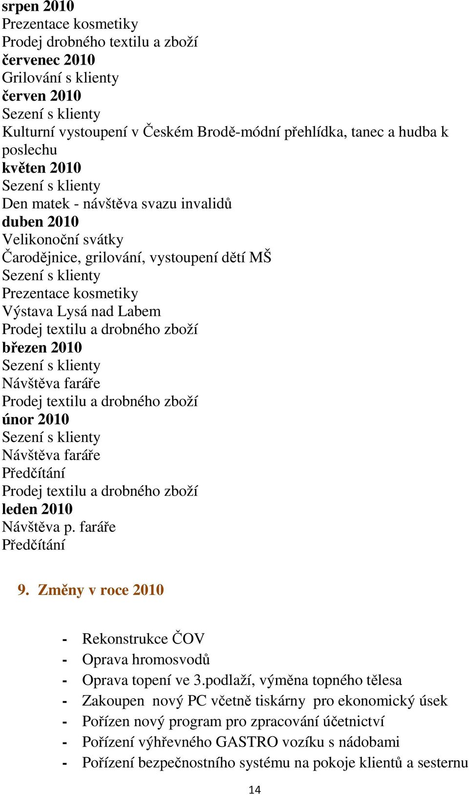 nad Labem Prodej textilu a drobného zboží březen 2010 Sezení s klienty Návštěva faráře Prodej textilu a drobného zboží únor 2010 Sezení s klienty Návštěva faráře Předčítání Prodej textilu a drobného