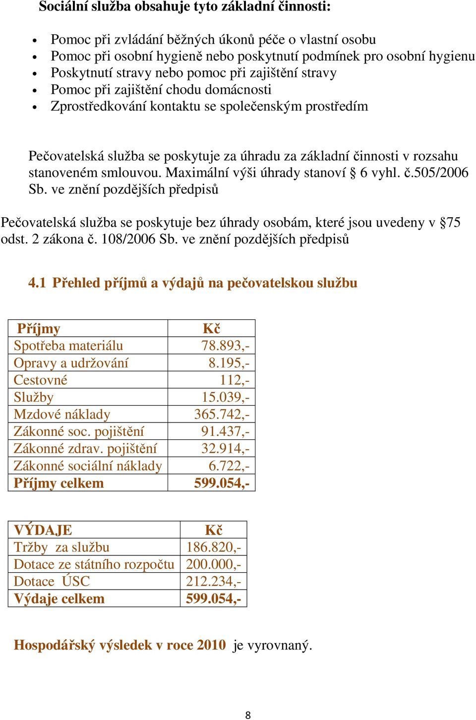 stanoveném smlouvou. Maximální výši úhrady stanoví 6 vyhl. č.505/2006 Sb. ve znění pozdějších předpisů Pečovatelská služba se poskytuje bez úhrady osobám, které jsou uvedeny v 75 odst. 2 zákona č.