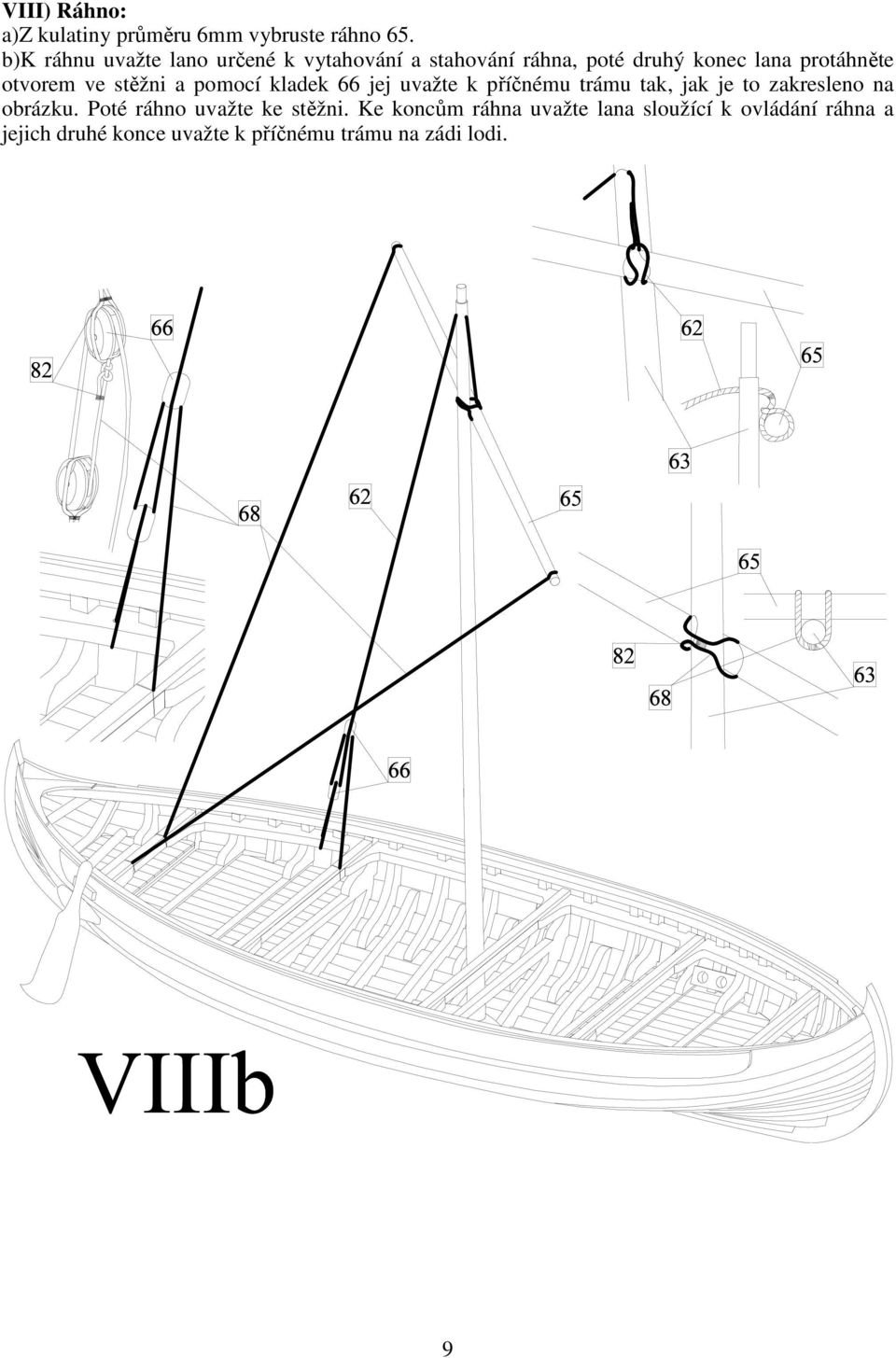 otvorem ve stěžni a pomocí kladek 66 jej uvažte k příčnému trámu tak, jak je to zakresleno na