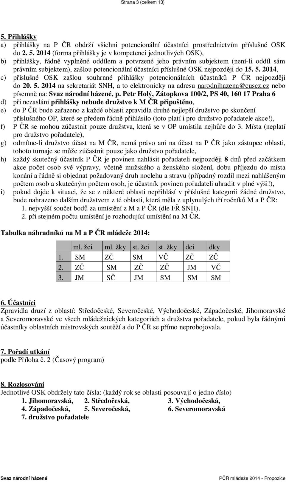 2014 (forma p ihlášky je v kompetenci jednotlivých OSK), b) p ihlášky, ádn vypln né oddílem a potvrzené jeho právním subjektem (není-li oddíl sám právním subjektem), zašlou potencionální ú astníci p