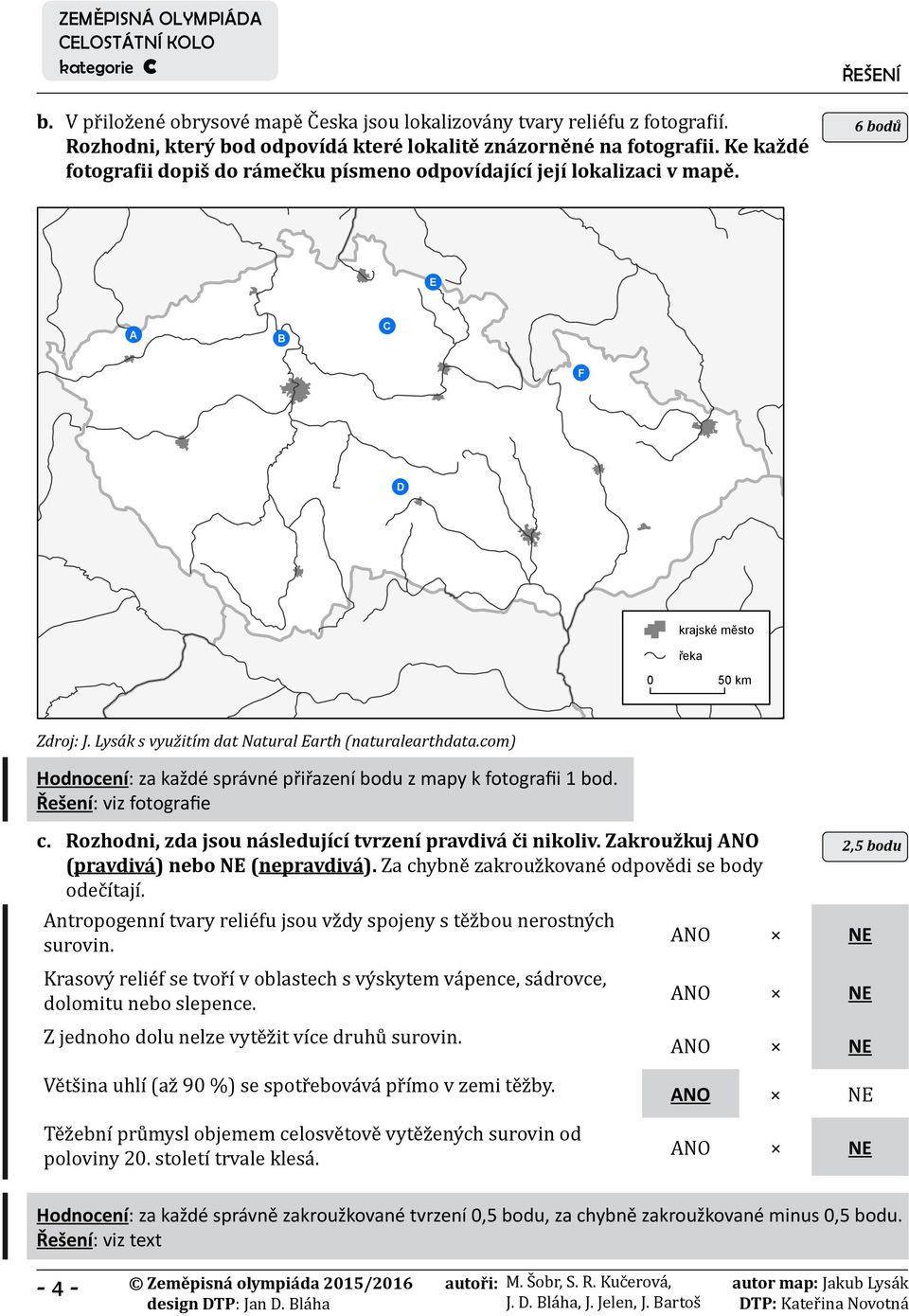com) Hodnocení: za každé správné přiřazení bodu z mapy k fotografii 1 bod. Řešení: viz fotografie c. Rozhodni, zda jsou následující tvrzení pravdivá či nikoliv.