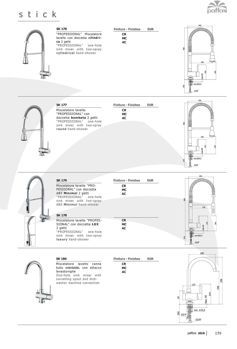 PROFESSIONAL one-hole sink mixer with two-spray ABS Minimal hand-shower SK 178 Miscelatore lavello PROFES- SIONAL con doccetta LUX 2 getti PROFESSIONAL one-hole sink mixer with