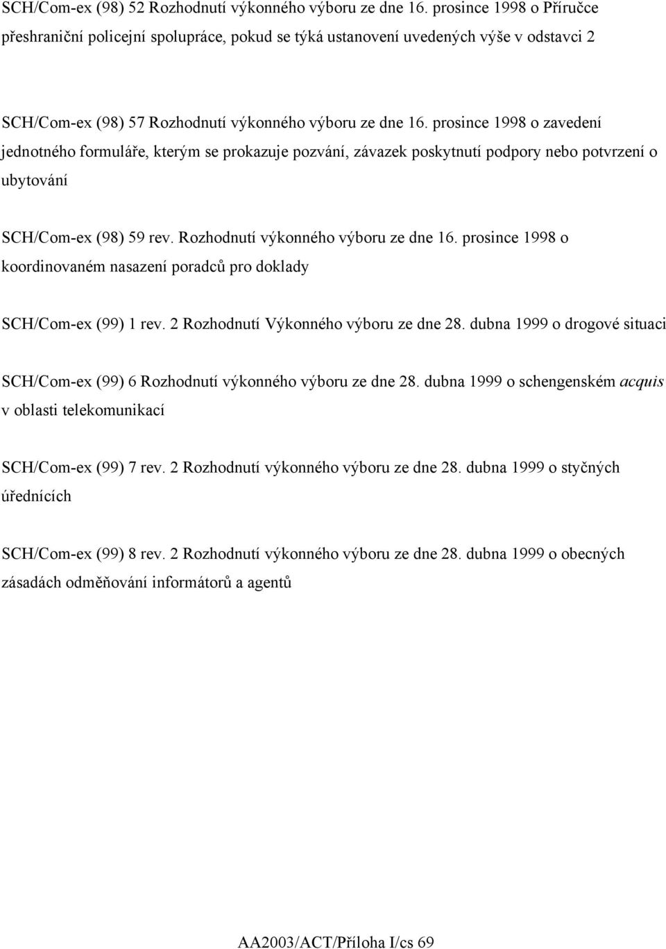 prosince 1998 o zavedení jednotného formuláře, kterým se prokazuje pozvání, závazek poskytnutí podpory nebo potvrzení o ubytování SCH/Com-ex (98) 59 rev. Rozhodnutí výkonného výboru ze dne 16.