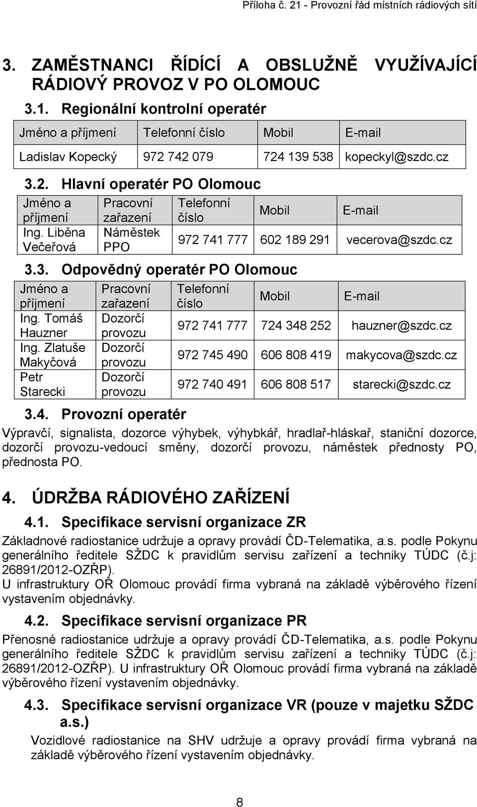 Liběna Večeřová Pracovní zařazení Náměstek PPO Telefonní číslo Mobil 3.3. Odpovědný operatér PO Olomouc Jméno a příjmení Ing. Tomáš Hauzner Ing.