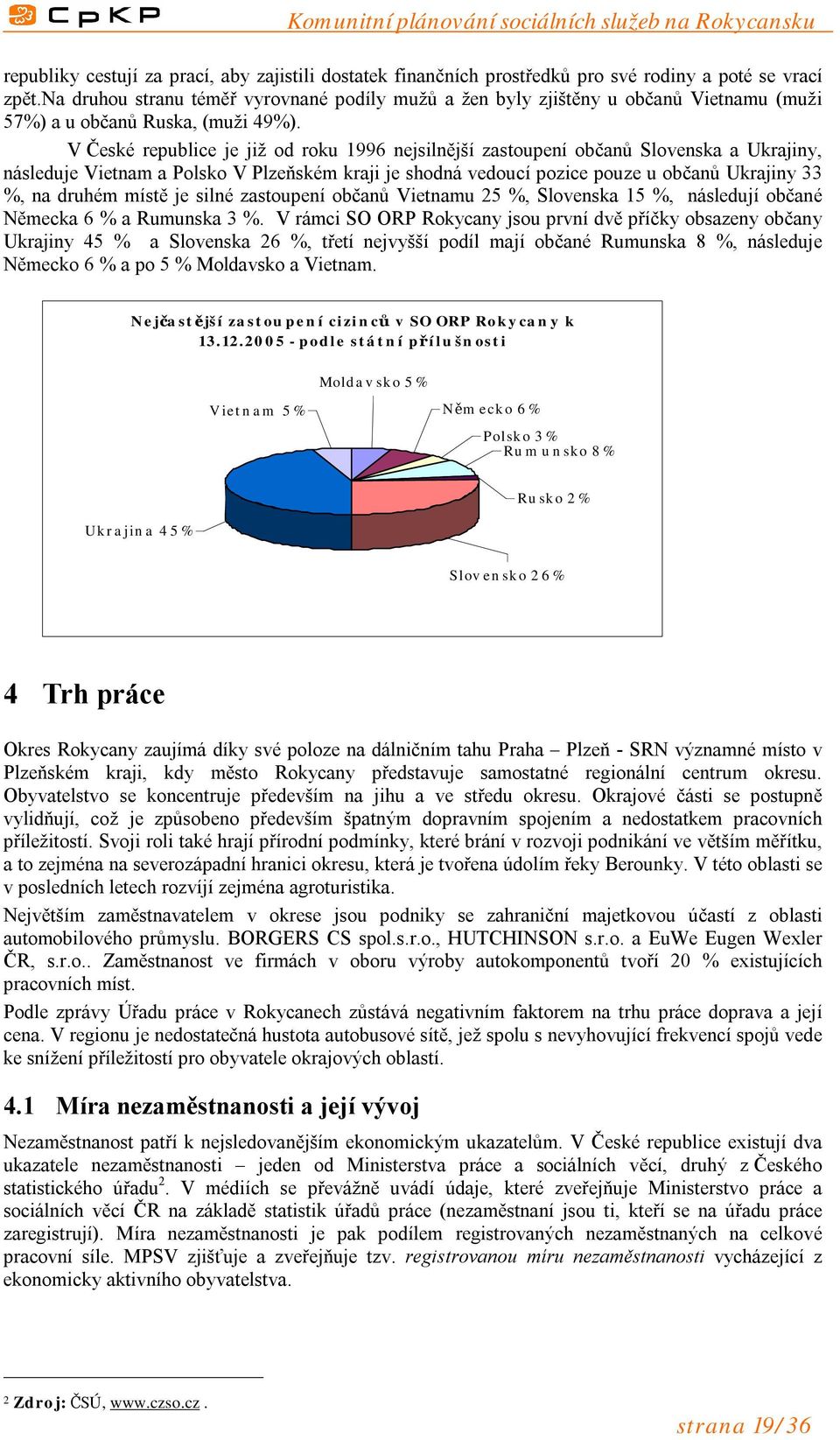 V České republice je již od roku 1996 nejsilnější zastoupení občanů Slovenska a Ukrajiny, následuje Vietnam a Polsko V Plzeňském kraji je shodná vedoucí pozice pouze u občanů Ukrajiny 33 %, na druhém