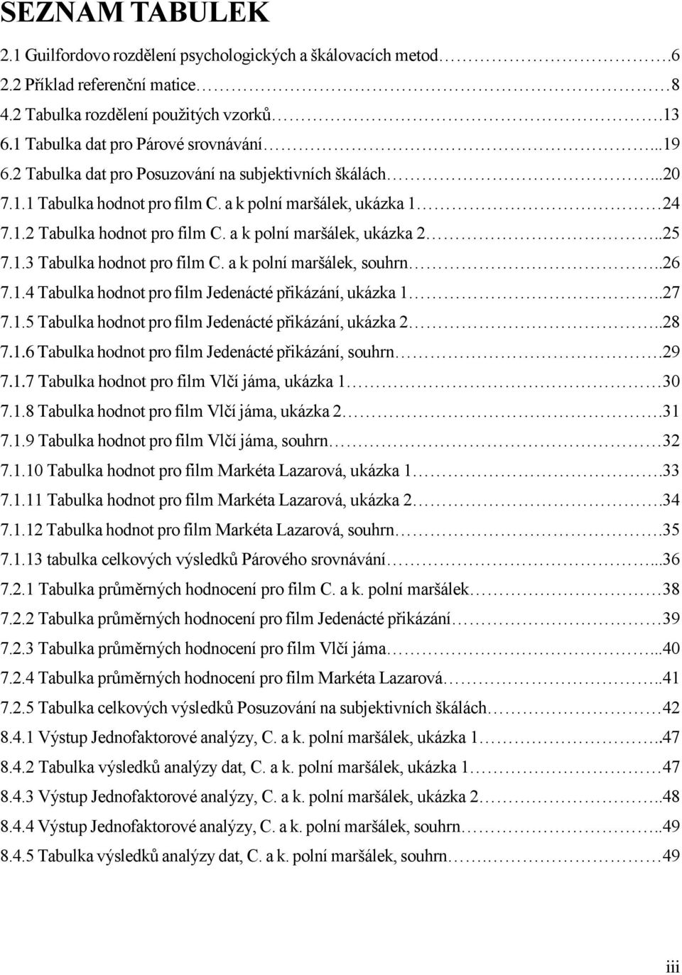 a k polní maršálek, souhrn..26 7.1.4 Tabulka hodnot pro film Jedenácté přikázání, ukázka 1..27 7.1.5 Tabulka hodnot pro film Jedenácté přikázání, ukázka 2..28 7.1.6 Tabulka hodnot pro film Jedenácté přikázání, souhrn.