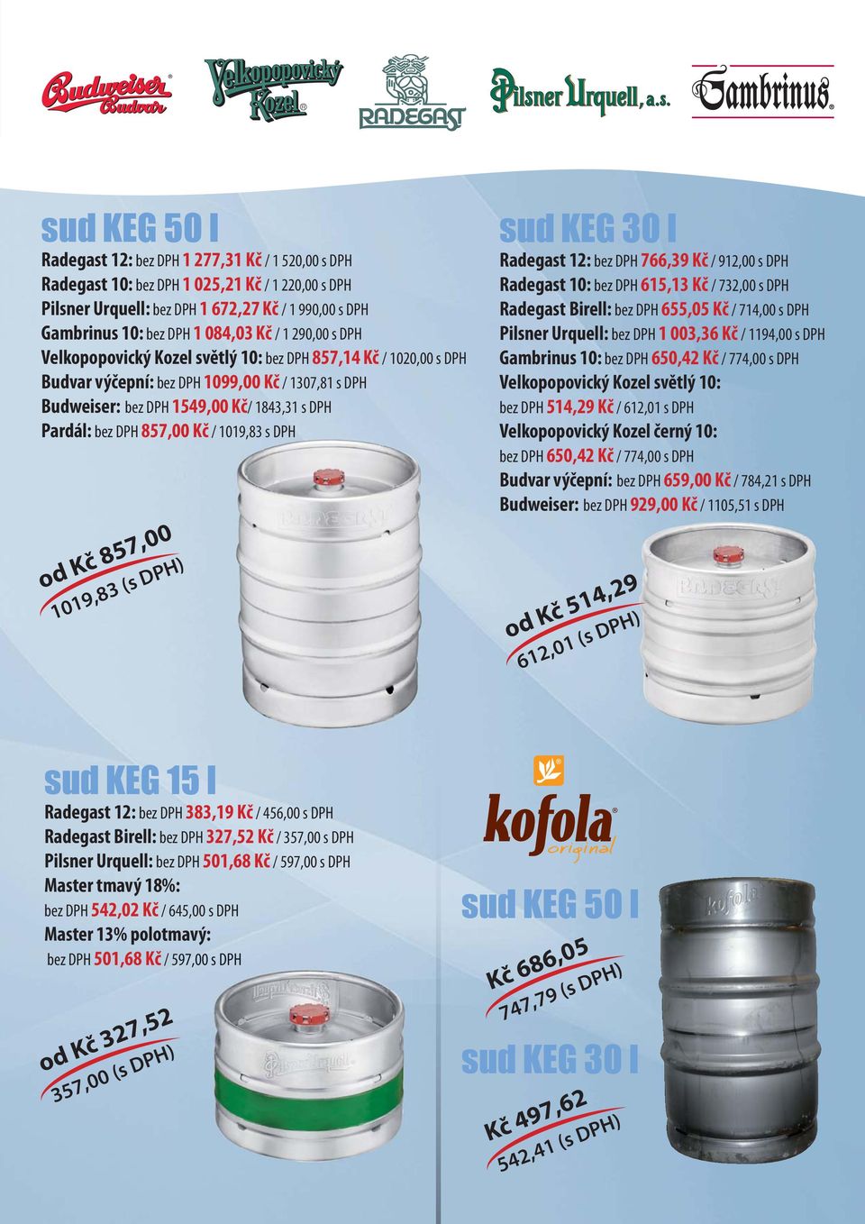 857,00 Kč / 1019,83 s DPH od Kč 857,00 1019,83 (s DPH) sud KEG 30 l Radegast 12: bez DPH 766,39 Kč / 912,00 s DPH Radegast 10: bez DPH 615,13 Kč / 732,00 s DPH Radegast Birell: bez DPH 655,05 Kč /