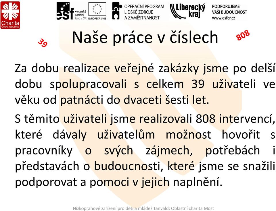 S těmito uživateli jsme realizovali 808 intervencí, které dávaly uživatelům možnost hovořit s