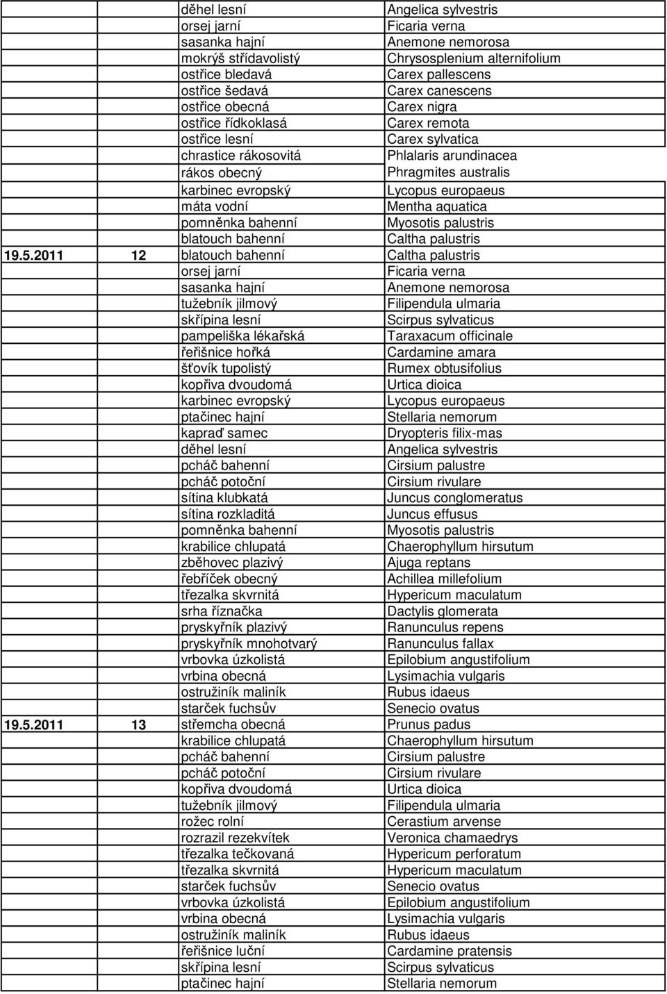 2011 12 šťovík tupolistý Rumex obtusifolius řebříček obecný Achillea millefolium třezalka skvrnitá Hypericum maculatum pryskyřník