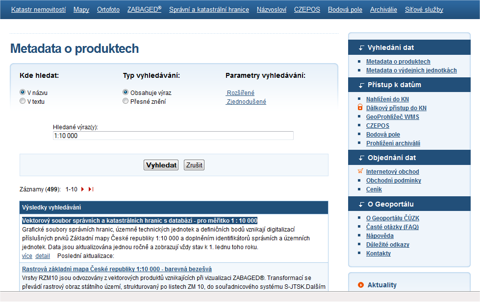 Metadata v Geoportálu ČÚZK metadatový portál zjednodušené