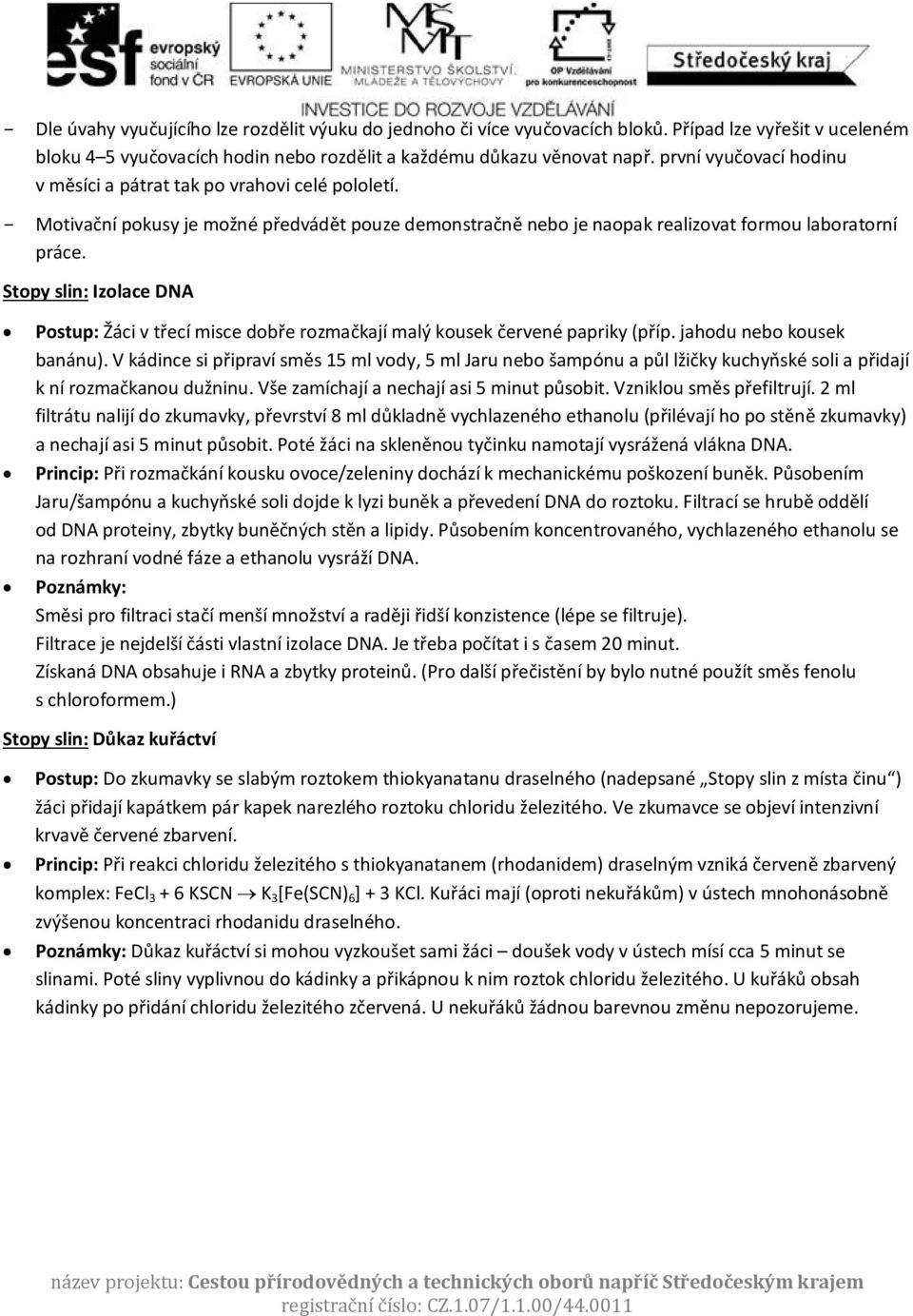 Stopy slin: Izolace DNA Postup: Žáci v třecí misce dobře rozmačkají malý kousek červené papriky (příp. jahodu nebo kousek banánu).
