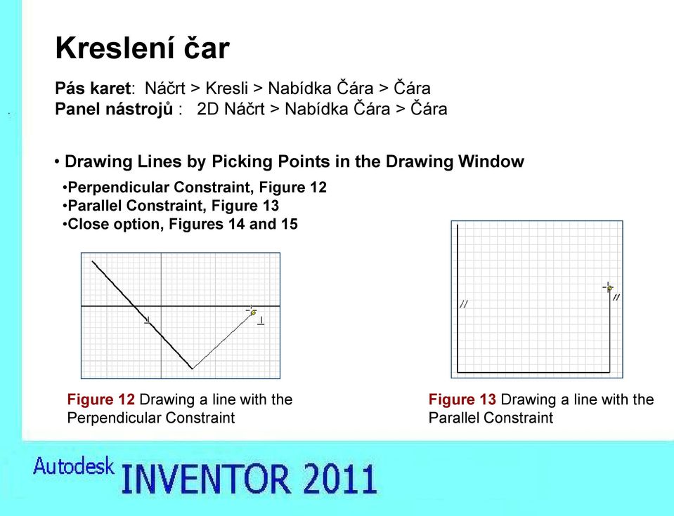 Constraint, Figure 12 Parallel Constraint, Figure 13 Close option, Figures 14 and 15 Figure