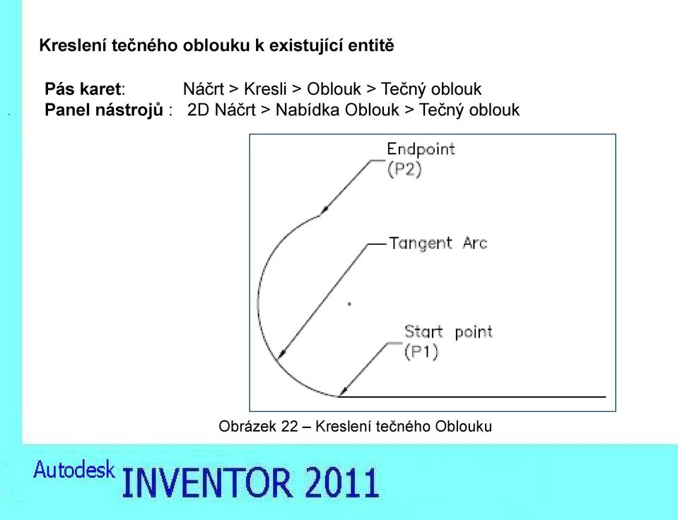 oblouk Panel nástrojů : 2D Náčrt > Nabídka