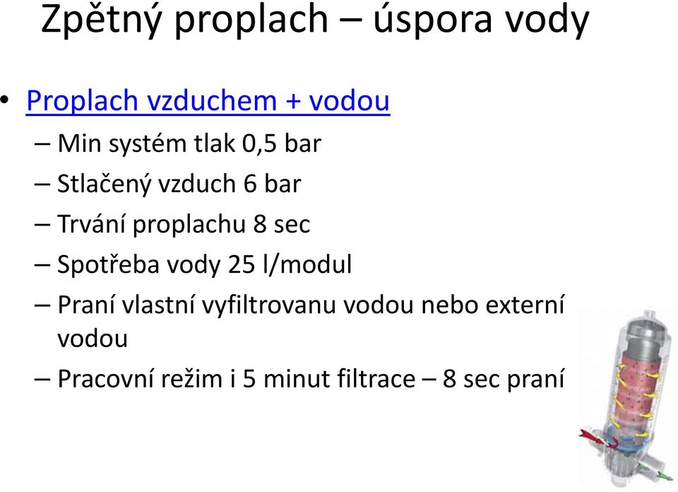 sec Spotřeba vody 25 l/modul Praní vlastní vyfiltrovanu vodou