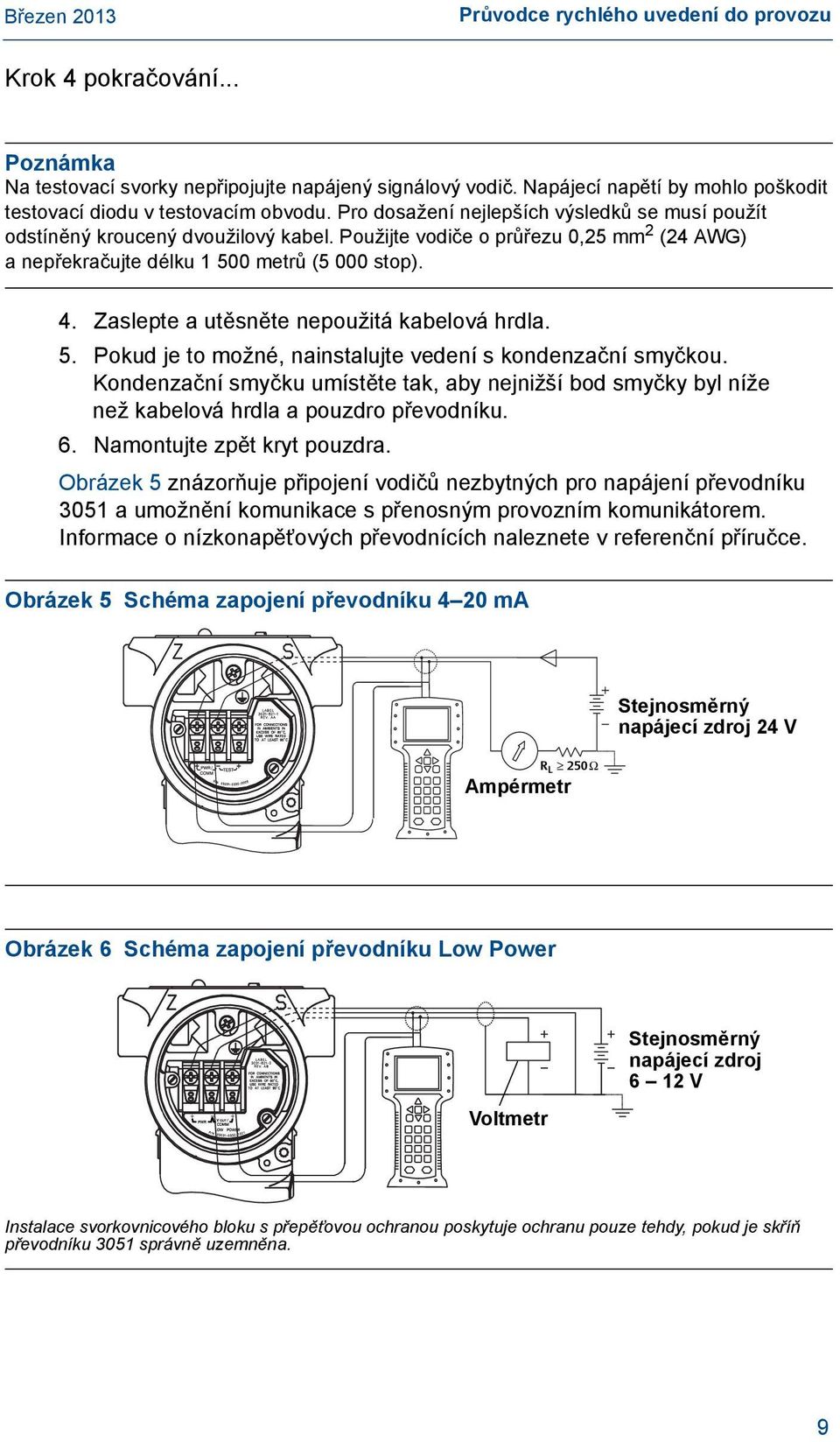 Zaslepte a utěsněte nepoužitá kabelová hrdla. 5. Pokud je to možné, nainstalujte vedení s kondenzační smyčkou.