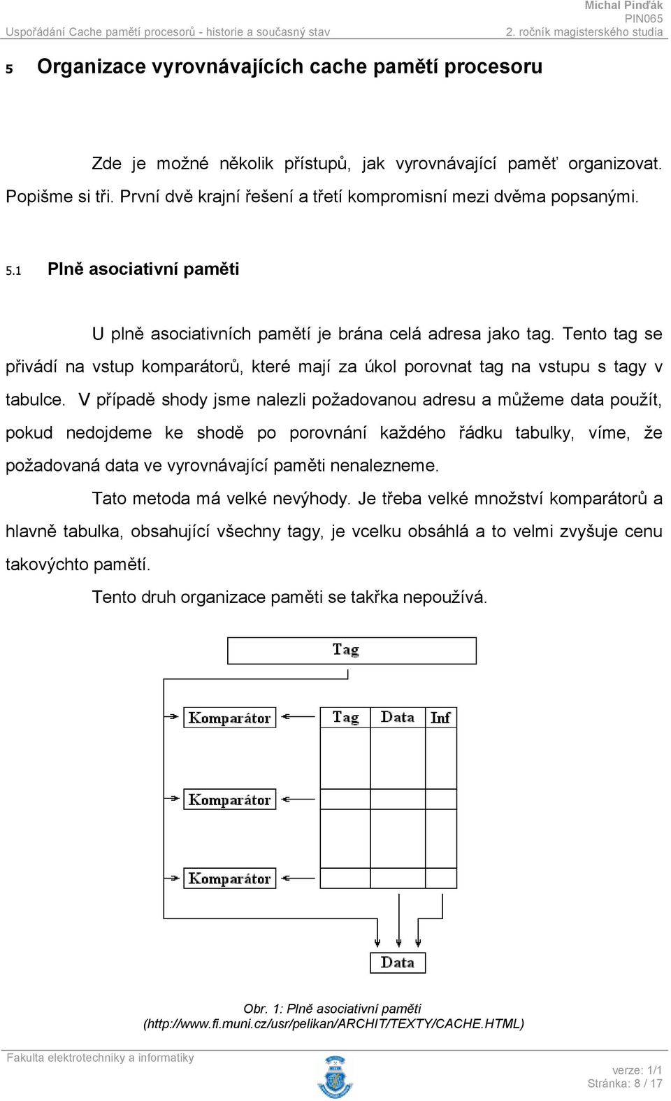 Tento tag se přivádí na vstup komparátorů, které mají za úkol porovnat tag na vstupu s tagy v tabulce.