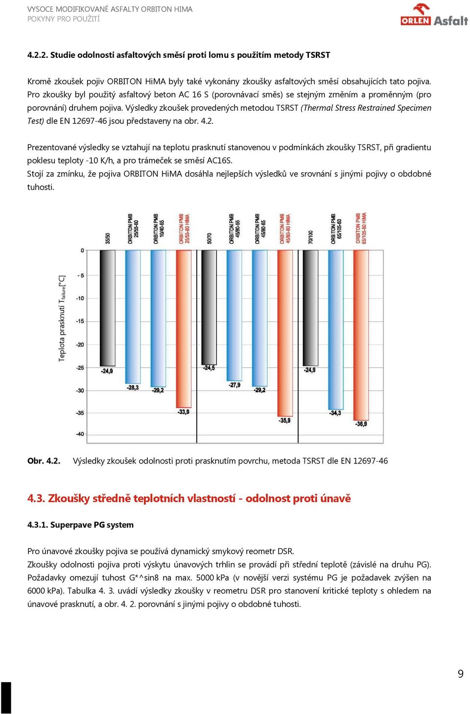 Výsledky zkoušek provedených metodou TSRST (Thermal Stress Restrained Specimen Test) dle EN 126