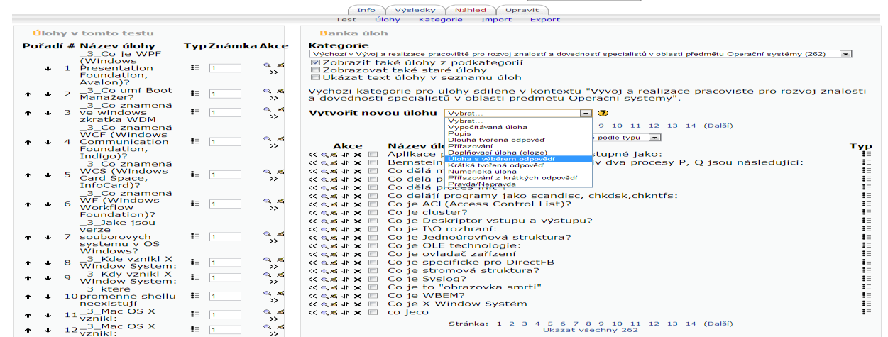 9. tvorba testu V základní nabídce si zvolíte nabídku testy a dostanete se na přehled všech testů.