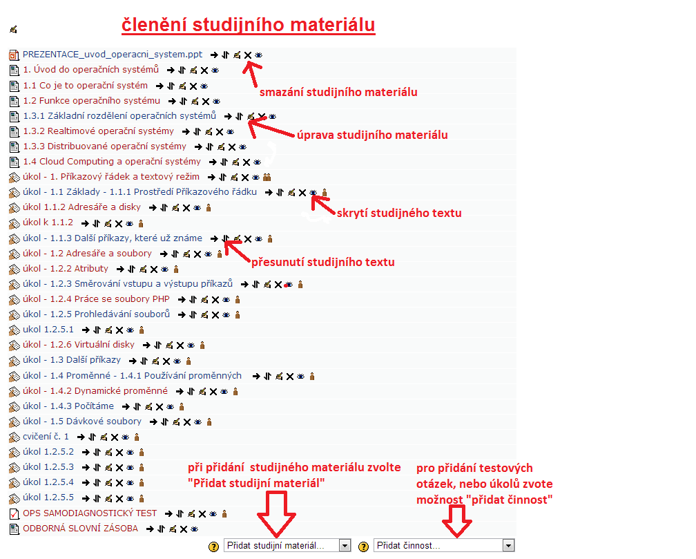 Schéma č. 3: Rozčlenění studijního materiálu do celého akademického roku Zdroj: [17] Následující schéma znázorňuje ukázku studijního textu.