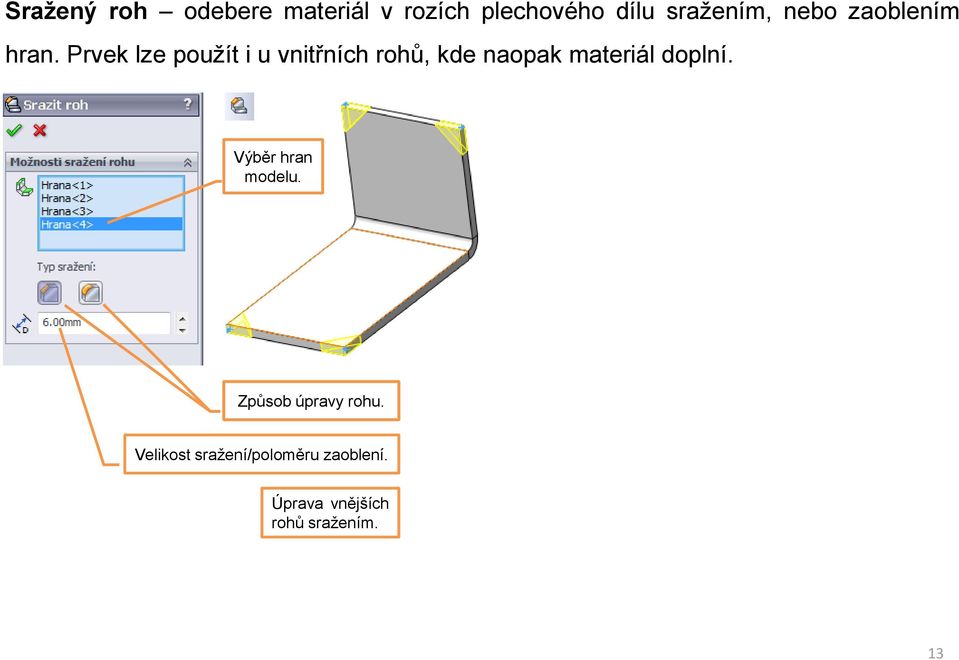 Prvek lze použít i u vnitřních rohů, kde naopak materiál doplní.