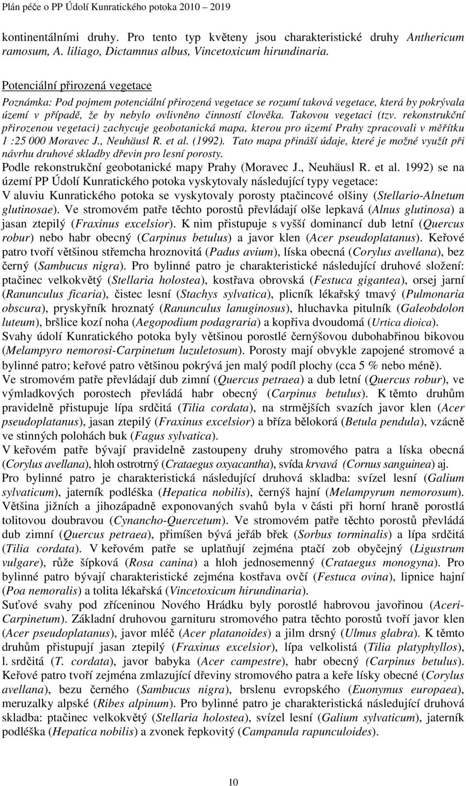 Takovou vegetaci (tzv. rekonstrukční přirozenou vegetaci) zachycuje geobotanická mapa, kterou pro území Prahy zpracovali v měřítku 1 : 000 Moravec J., Neuhäusl R. et al. (199).