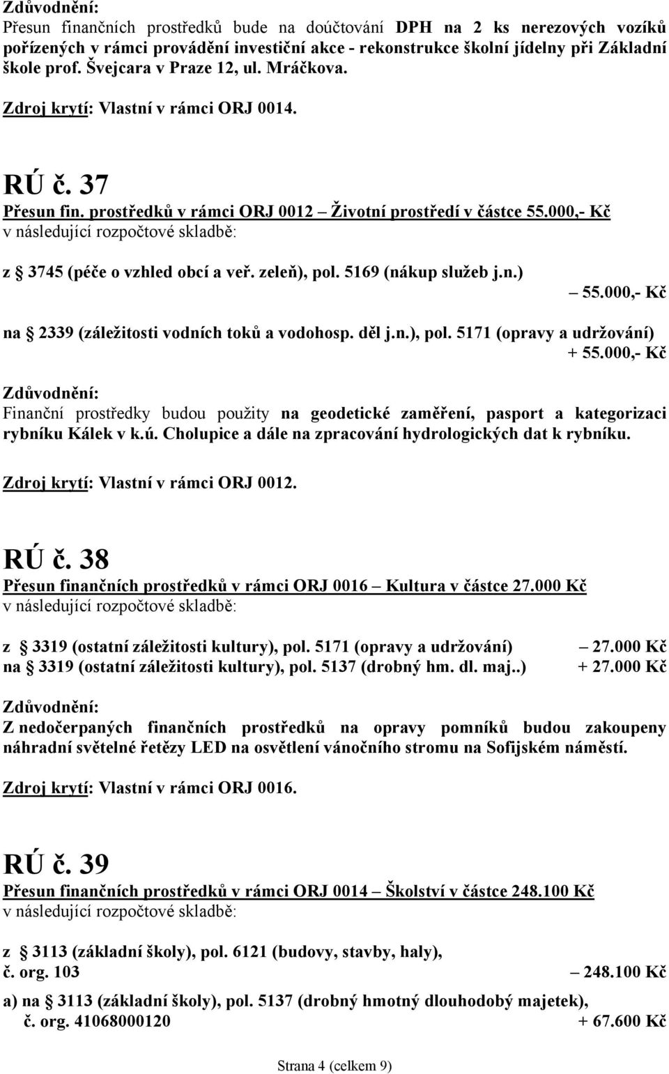 000,- Kč na 2339 (záležitosti vodních toků a vodohosp. děl j.n.), pol. 5171 (opravy a udržování) + 55.