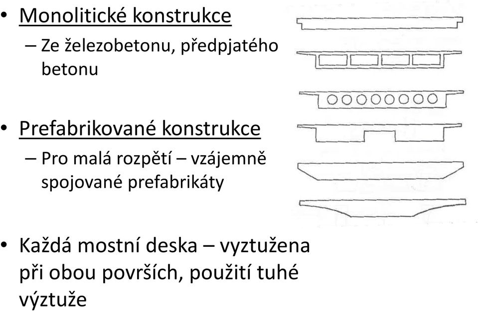 malá rozpětí vzájemně spojované prefabrikáty Každá