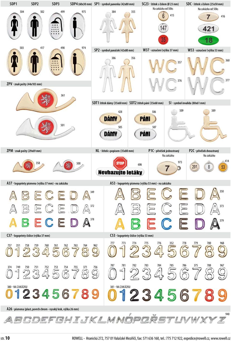 štítek páni (35x60 mm) 506 SI - symbol invalida (80x61 mm) 509 389 501 505 507 ZPm - znak pošty (29x69 mm) NL - štítek s popisem (35x80 mm) P1C - přívěšek jednostraný P2C - přívěšek dvoustraný Na