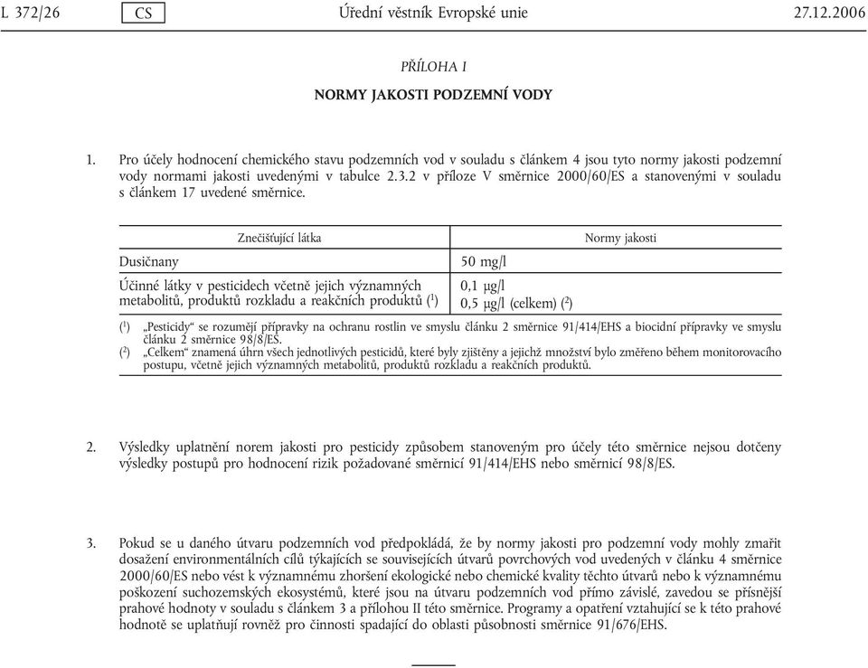 2 v příloze V směrnice 2000/60/ES a stanovenými v souladu s článkem 17 uvedené směrnice.