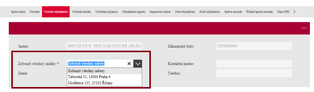 6 Zrušení blokování výběru svozových adres a poboček V případě, že používáte více svozových adres pro vyzvednutí Vašich zásilek nebo poboček (plátců), tak v tuto chvíli není možné mezi nimi vybírat,