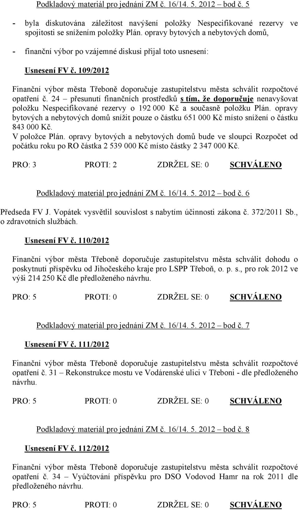 24 přesunutí finančních prostředků s tím, že doporučuje nenavyšovat položku Nespecifikované rezervy o 192 000 Kč a současně položku Plán.