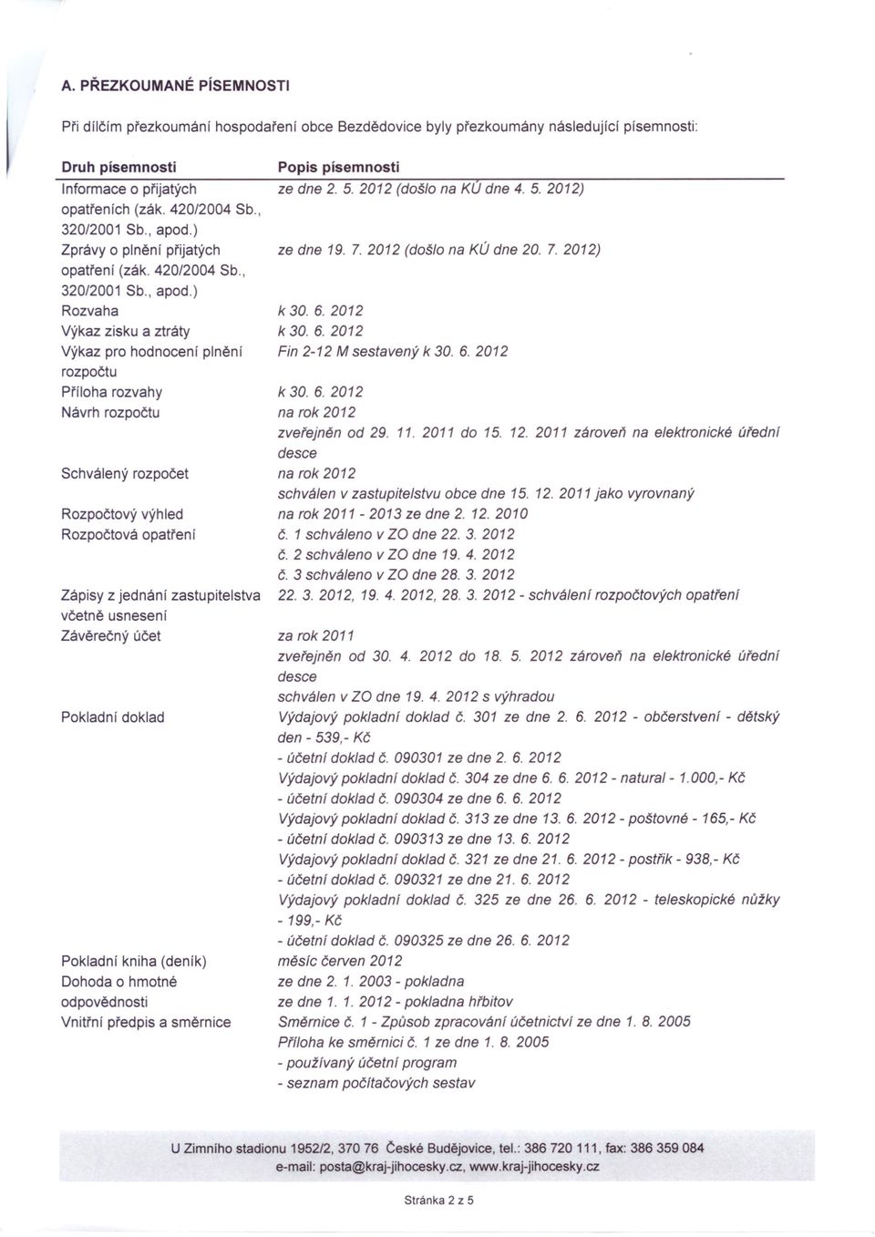 ) Zprávy o plnění přijatých opatření (zák. 420/2004 Sb., 320/2001 Sb.