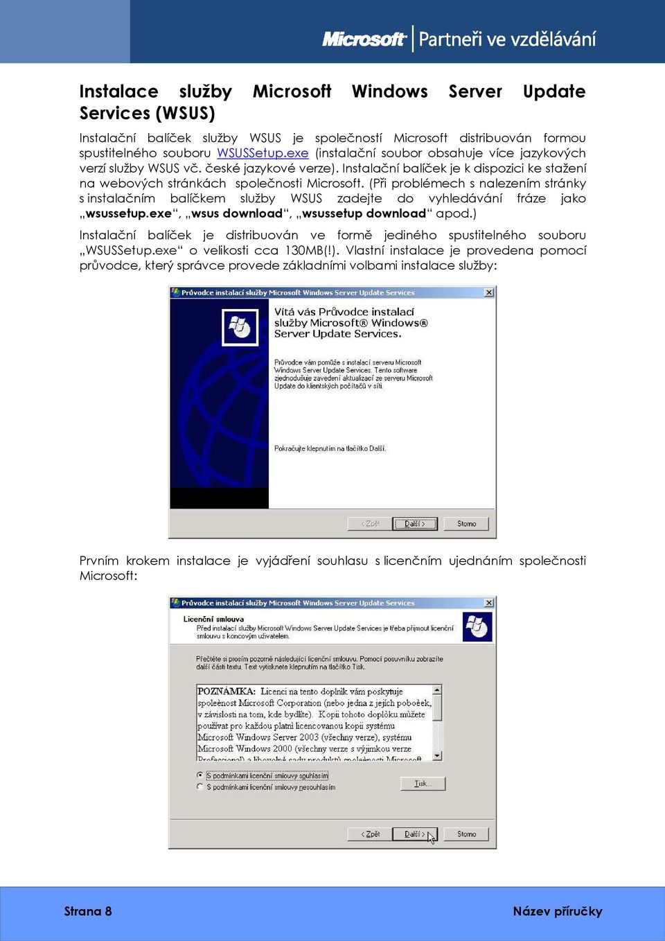 (Při problémech s nalezením stránky s instalačním balíčkem služby WSUS zadejte do vyhledávání fráze jako wsussetup.exe, wsus download, wsussetup download apod.