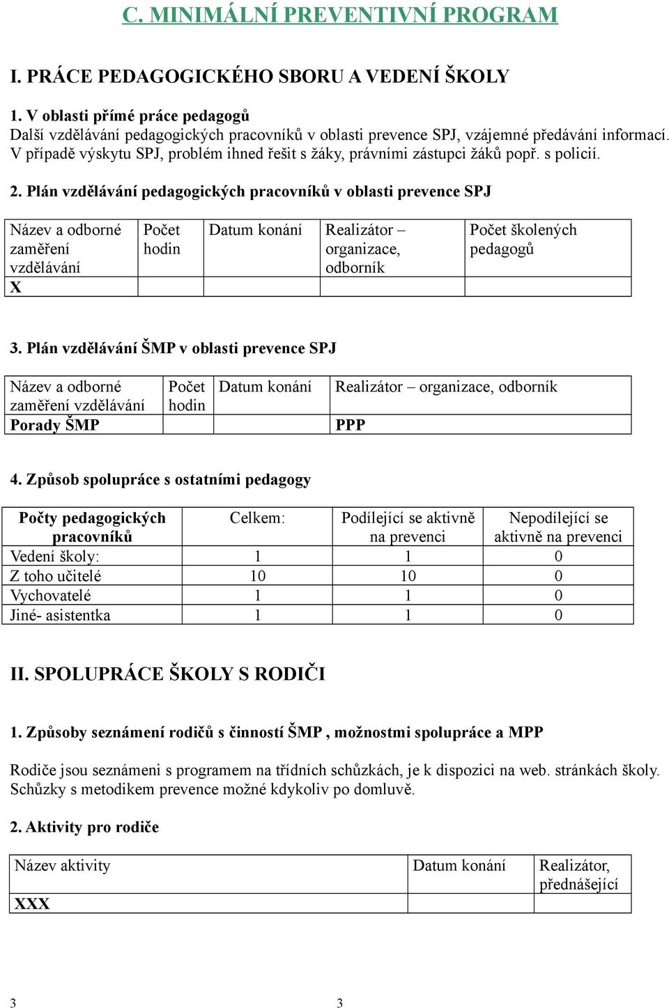 V případě výskytu SPJ, problém ihned řešit s žáky, právními zástupci žáků popř. s policií. 2.