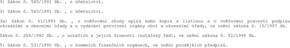 potvrzení orgány obcí a okresními úřady, ve znění zákona č. 15/1997 Sb. Zákon č. 358/1992 Sb.