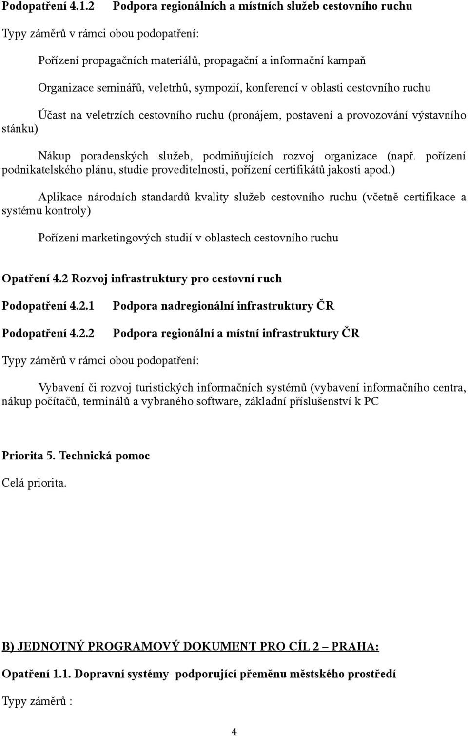 sympozií, konferencí v oblasti cestovního ruchu Účast na veletrzích cestovního ruchu (pronájem, postavení a provozování výstavního stánku) Nákup poradenských služeb, podmiňujících rozvoj organizace