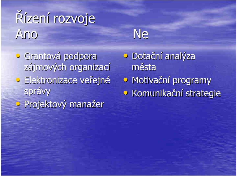 správy Projektový manažer Dotační analýza