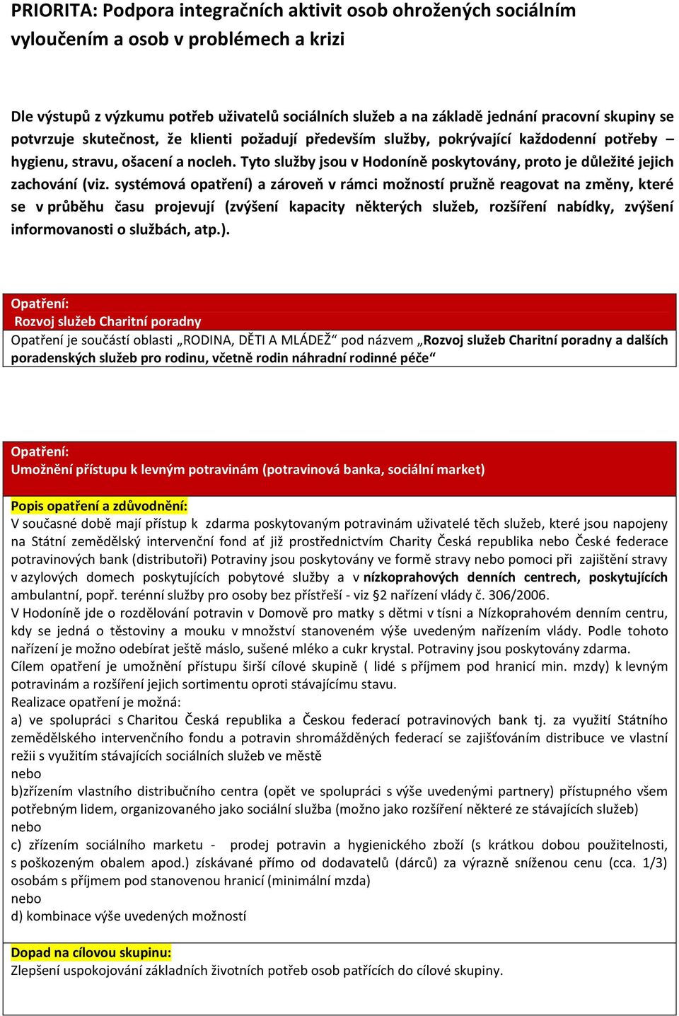 Tyto služby jsou v Hodoníně poskytovány, proto je důležité jejich zachování (viz.