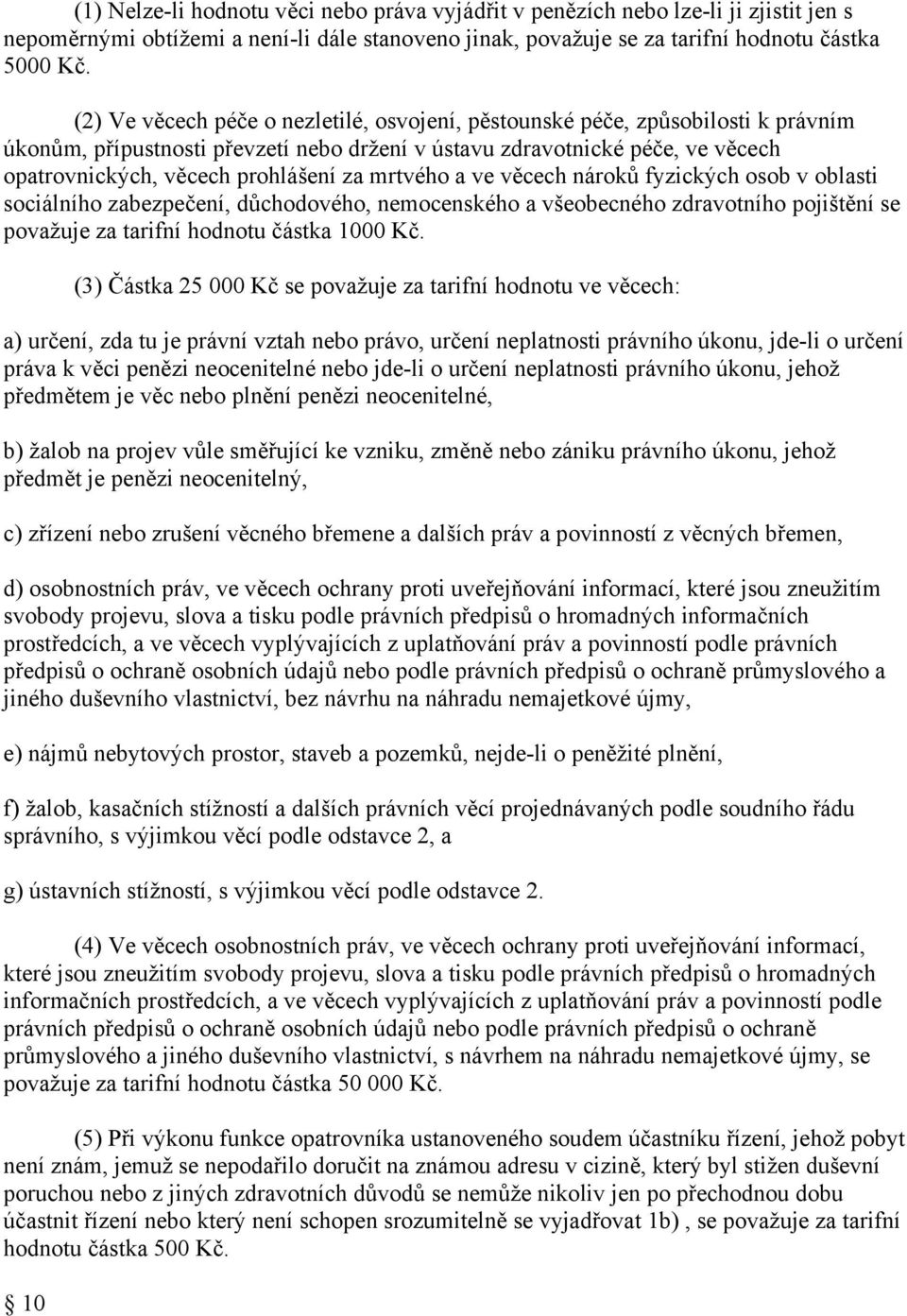 mrtvého a ve věcech nároků fyzických osob v oblasti sociálního zabezpečení, důchodového, nemocenského a všeobecného zdravotního pojištění se považuje za tarifní hodnotu částka 1000 Kč.